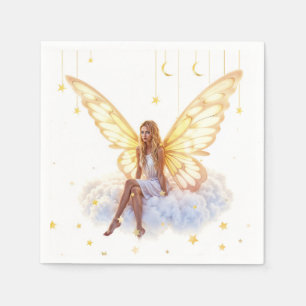 Cute magic blue eyes fairy bright golden wings napkin