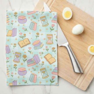 Cute Magic Books Green Tea Towel
