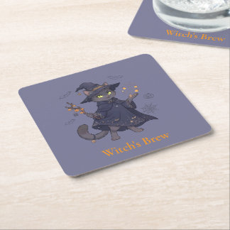 Cute Magic Cat Halloween Paper Coaster