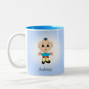 Cute Magic Elf on Light Blue Two-Tone Coffee Mug