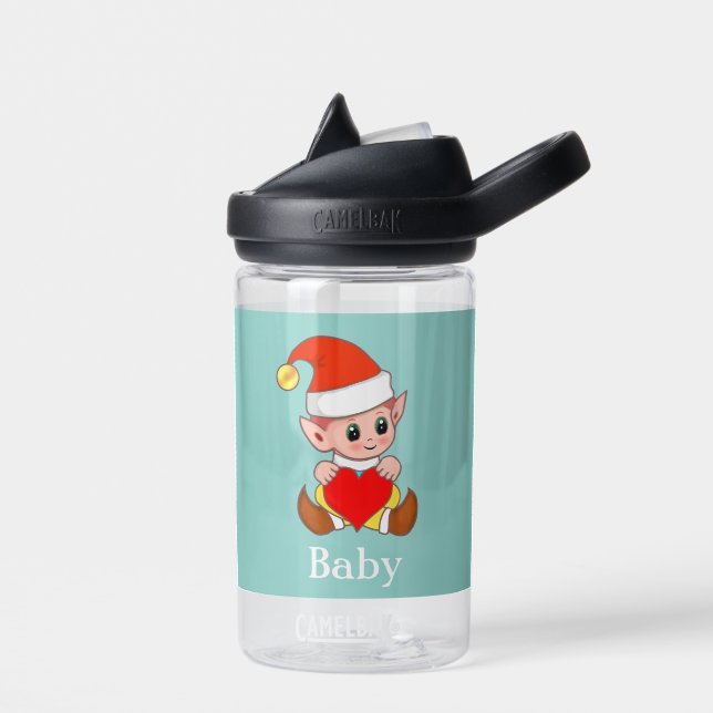 Cute Magic Elf with Heart on Light Blue Water Bott Bottle (Left)
