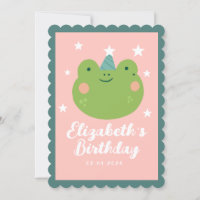 Cute Magic Frog Pink Green Stars Birthday