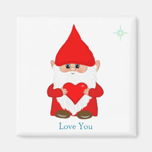 Cute magic gnome with heart on white magnet