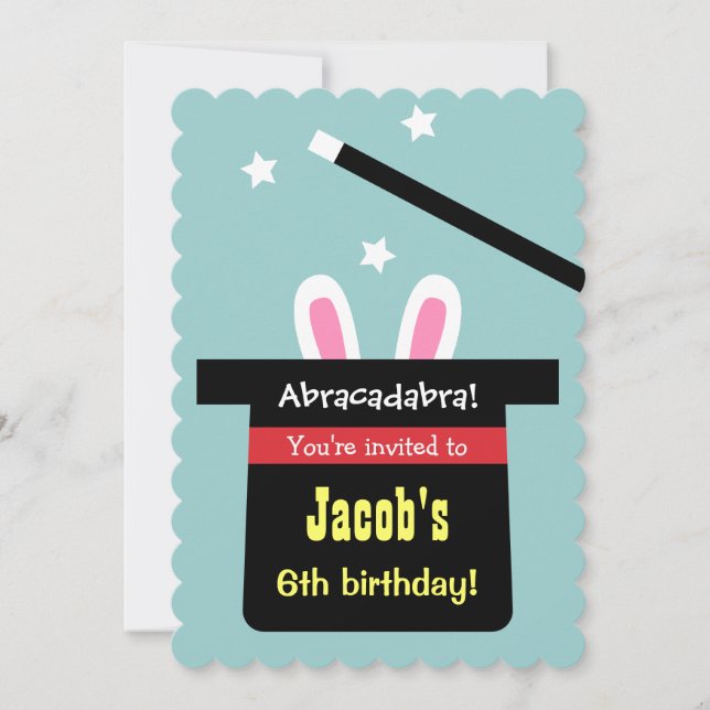 Cute Magic Hat Bunny Birthday Party Invitations (Front)