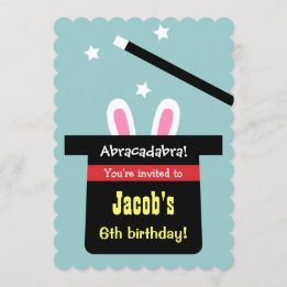 Cute Magic Hat Bunny Birthday Party Invitations