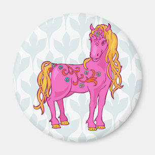 Cute Magic Horse with rainbow drawing illustration Magnet
