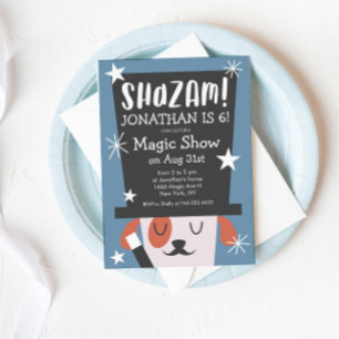 Cute Magic Show Puppy Magician Birthday Party Invitation