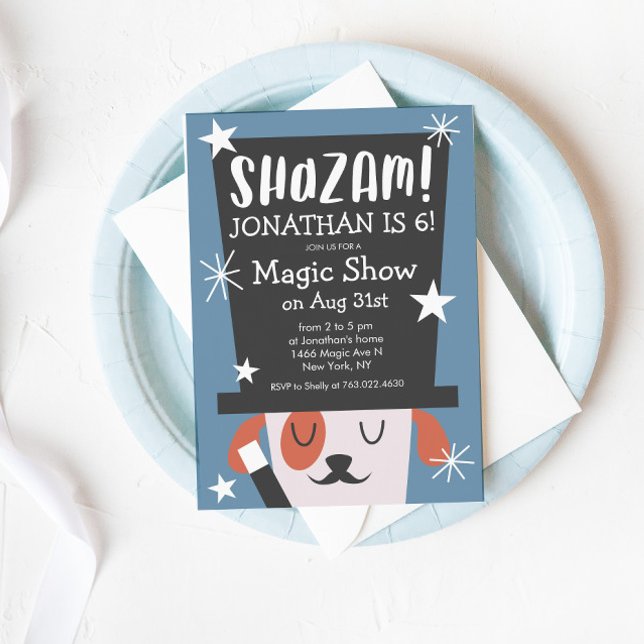 Cute Magic Show Puppy Magician Birthday Party Invitation (Creator Uploaded)