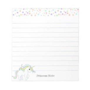 Cute Magic Unicorn & Multicolor Pastel Stars Lined Notepad
