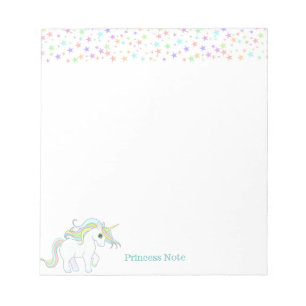 Cute Magic Unicorn & Multicolor Pastel Stars Notepad