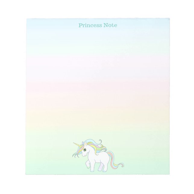 Cute Magic Unicorn on Pastel Colours Notepad (Front)