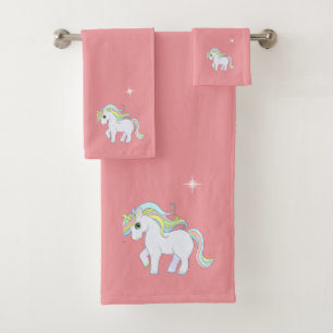 Cute Magic Unicorn & Star on Light Pink Bath Towel Set