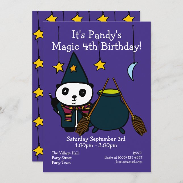 Cute Magic Wizard Panda Birthday Party Invitation (Front/Back)