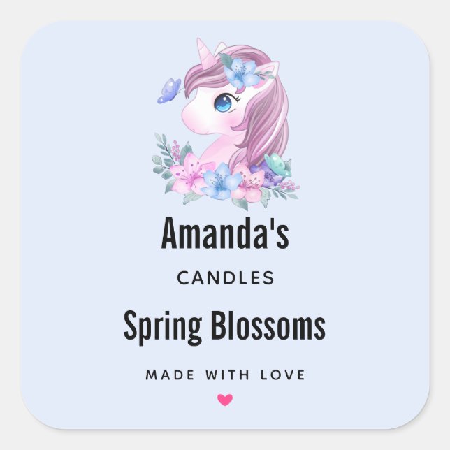 Cute & Magical Baby Unicorn Candle or Soap Biz Square Sticker (Front)