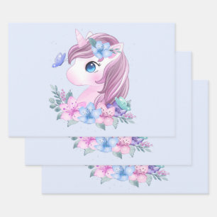 Cute & Magical Baby Unicorn in Watercolor Wrapping Paper Sheet