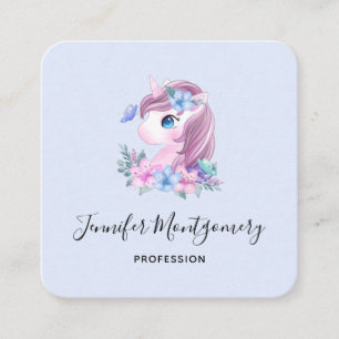 Cute & Magical Baby Unicorn Watercolor Square Business Card