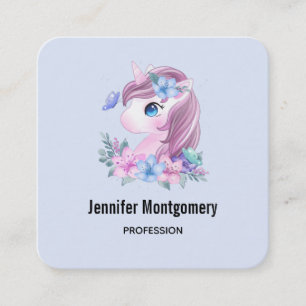 Cute & Magical Baby Unicorn Watercolor Square Business Card