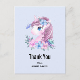Cute & Magical Baby Unicorn Watercolor Thank You Postcard