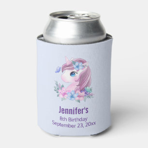 Cute & Magical Baby Unicorn with Big Eyes Birthday Can Cooler