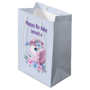 Cute & Magical Baby Unicorn with Big Eyes Birthday Medium Gift Bag