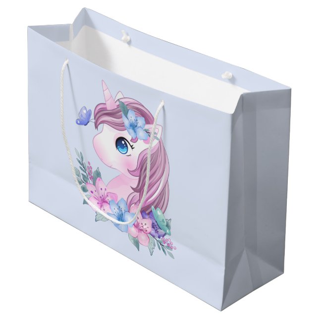 Cute & Magical Baby Unicorn with Big Eyes Large Gift Bag (Front Angled)