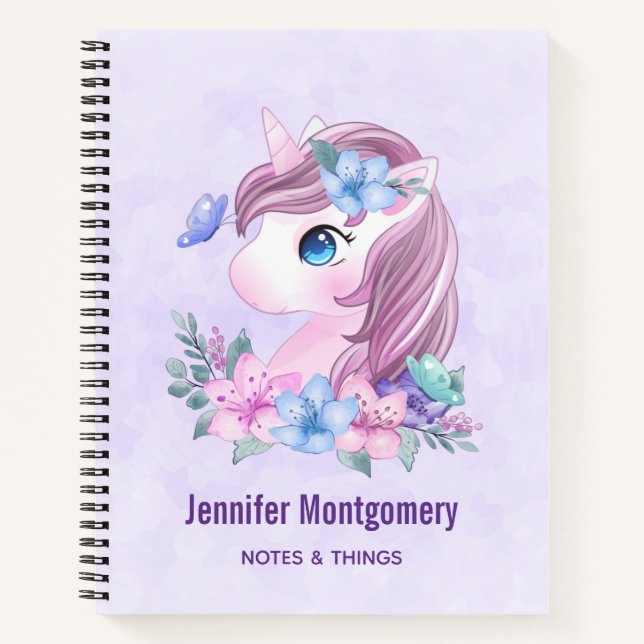 Cute & Magical Baby Unicorn with Big Eyes Notebook (Front)