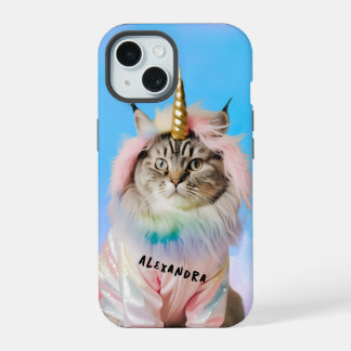Cute Magical Cat in Pyjamas iPhone 15 Case
