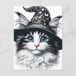 Cute Magical Cat in Wizard Hat Colour Splash Postcard