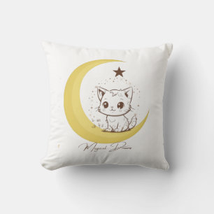 Cute Magical Cat on Moon Starry Dreams - Round Cla Cushion