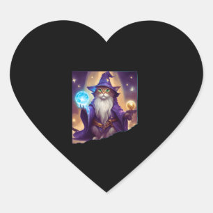 Cute Magical Cat Wizard Purrfect Wizard Feline Hal Heart Sticker