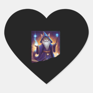 Cute Magical Cat Wizard Purrfect Wizard Feline Hal Heart Sticker