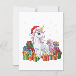 Cute Magical Christmas Unicorn with Santa Hat Postcard