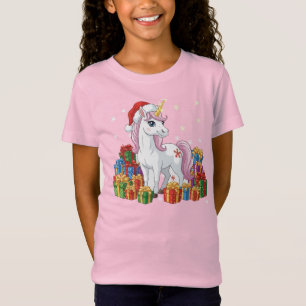 Cute Magical Christmas Unicorn with Santa Hat T-Shirt