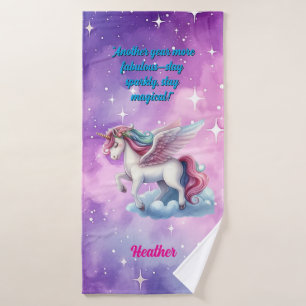 Cute Magical Colorful Unicorn Girly Birthday Gift Bath Towel Set