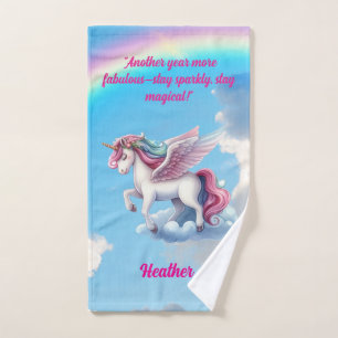 Cute Magical Colorful Unicorn Girly Birthday Gift Bath Towel Set