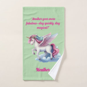 Cute Magical Colorful Unicorn Girly Birthday Gift Bath Towel Set