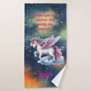 Cute Magical Colorful Unicorn Girly Birthday Gift Bath Towel Set