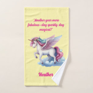 Cute Magical Colourful Unicorn Girly Birthday Gift Bath Towel Set