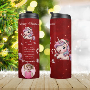 Cute Magical Crimson Christmas Unicorn Girl Photo Thermal Tumbler
