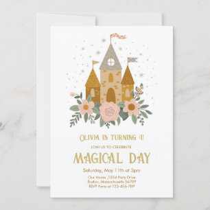 Cute Magical Day Princess Castle Birthday Invitation