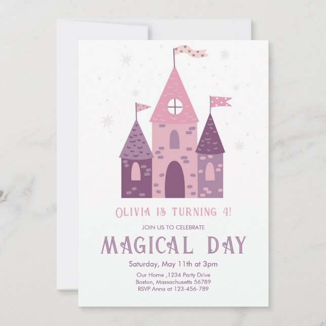 Cute Magical Day Princess Castle Girl Birthday Invitation (Front)