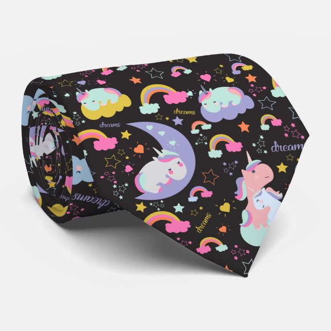 Cute magical dreams unicorn pattern tie (Rolled)