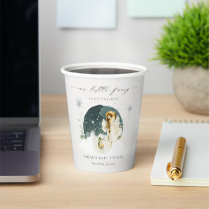 Cute Magical Enchanted Fairy On Way Baby Shower Paper Cups