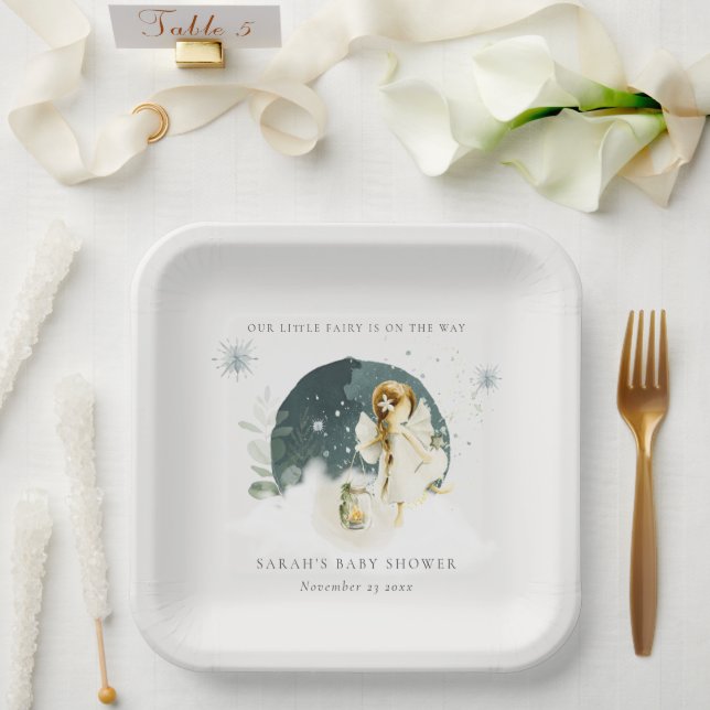 Cute Magical Enchanted Fairy On Way Baby Shower Paper Plate (Wedding)