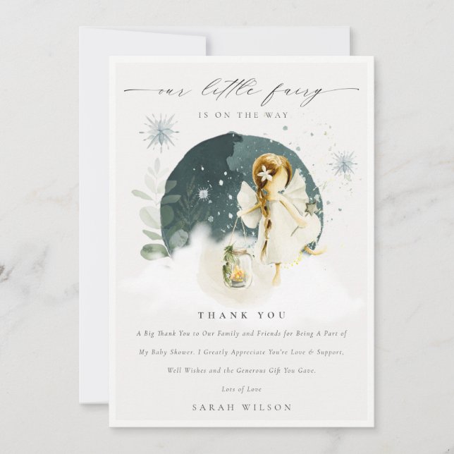 Cute Magical Enchanted Fairy On Way Baby Shower Thank You Card (Front)
