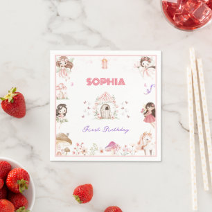 Cute Magical Fairy 1st Birthday Paper Napkins