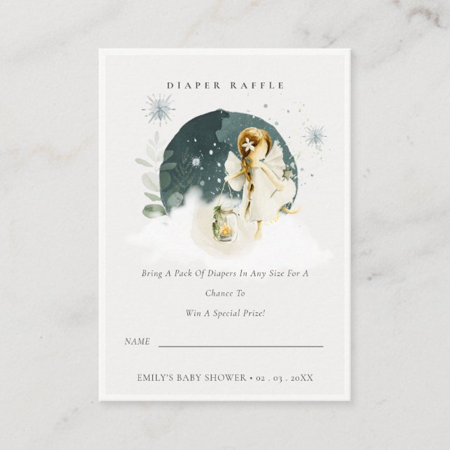 Cute Magical  Fairy Diaper Raffle Baby Shower Enclosure Card (Front)