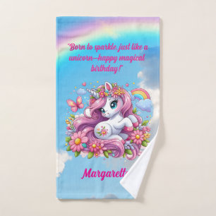 Cute Magical Floral Unicorn Girly Birthday Gift Bath Towel Set
