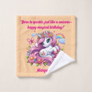 Cute Magical Floral Unicorn Girly Birthday Gift Bath Towel Set