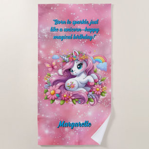 Cute Magical Floral Unicorn Girly Birthday Gift Beach Towel